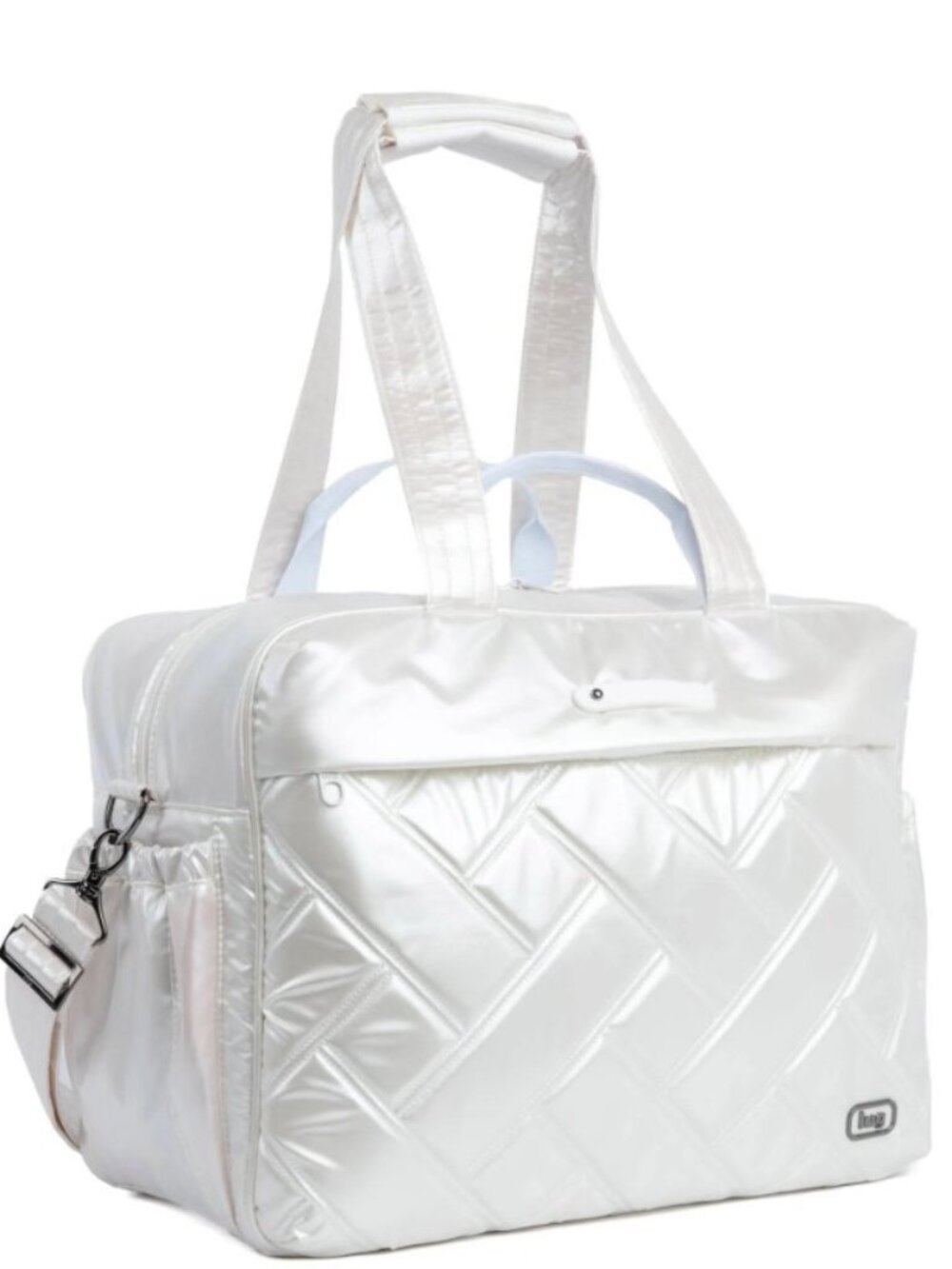 Lug Trolley Bus Duffel Bag Metallic Diamond with Pastel Striped Interior